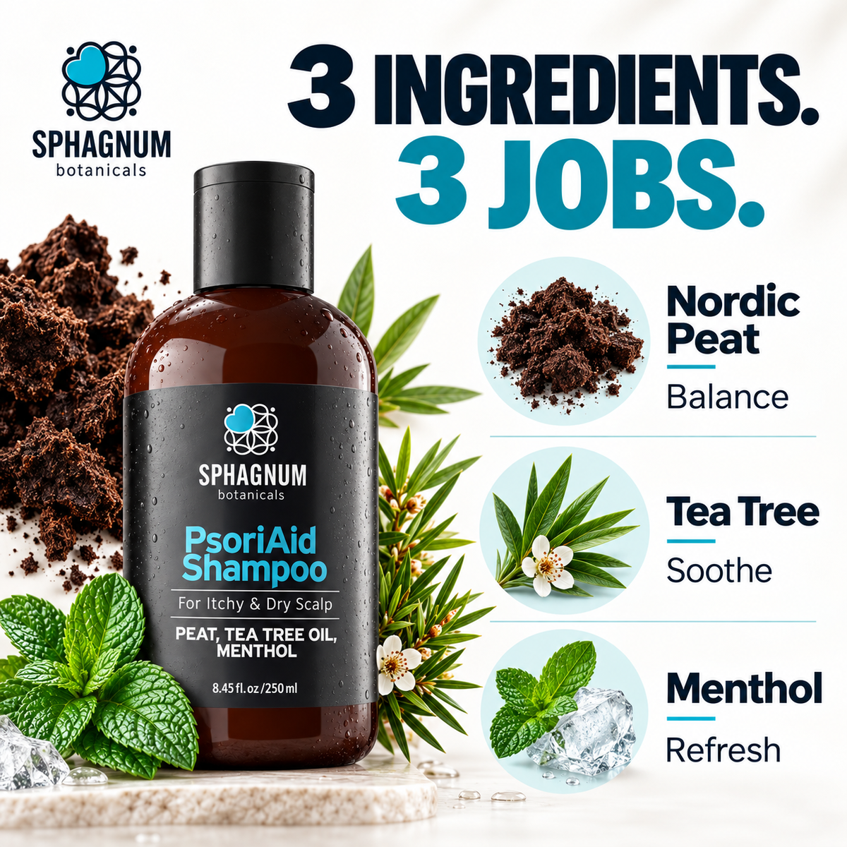 PsoriAid Shampoo with Tea Tree Oil & Peat – Relieves Itching & Redness on Psoriasis-Prone, Sensitive Scalp, Daily Use