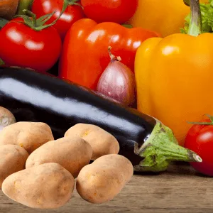 Assorted nightshades—tomatoes, potatoes, aubergines, peppers—